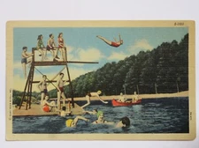 Swimmig Hole in Unspecified Location Vintage 1955 Linen Postcard