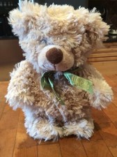 Harrods Beige Tan Green Bow Teddy Bear Plush Soft Toy Stuffed 9" Animal