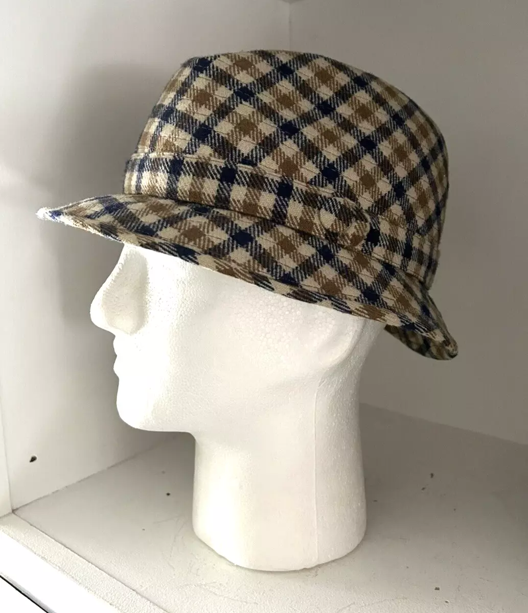 Vintage AQUASCUTUM Hat London England Check Trilby Wool Fedora 7 1/4