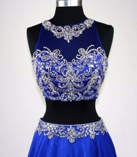 Women's Formal Illusion two piece rhinestone embroidery prom dress