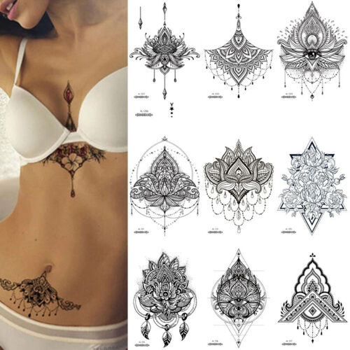 Women Temporary Body Art Tattoo Under Breast Totem Waterproof Tattoo Stickers - Afbeelding 1 van 30