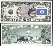 Lot of 100 Bills - MINNESOTA STATE MILLION DOLLAR w MAP, SEAL, FLAG, CAPITOL