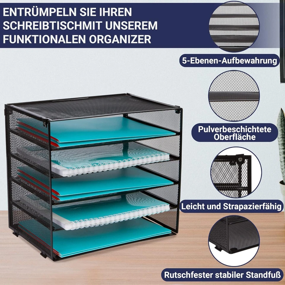 Dasher Büro Schreibtischorganizer Mehrzweckablage 5 Fächer, Schwarz, Netzoptik - Bild 2 von 4