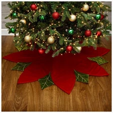 The Christmas Shoppe Tree Skirt NEW 52" 100% Polyester Poinsettia Red Velvet