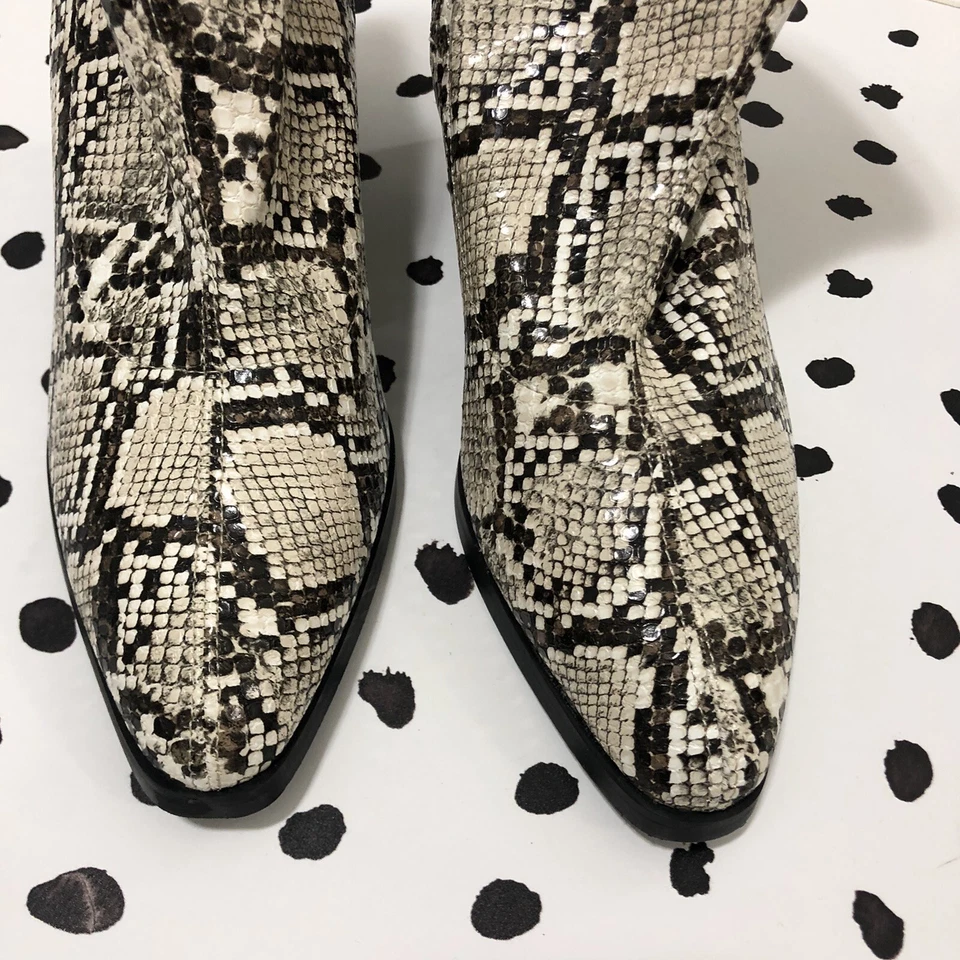 Botines French Connection para mujer de cuero negro crema piel de serpiente talla 7 Foto 2 de 4