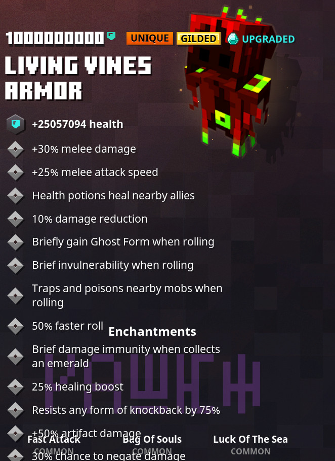 Minecraft Dungeons - Living Vines Armor Único Dorado (Xbox)(PS4)(Switch)(PC)