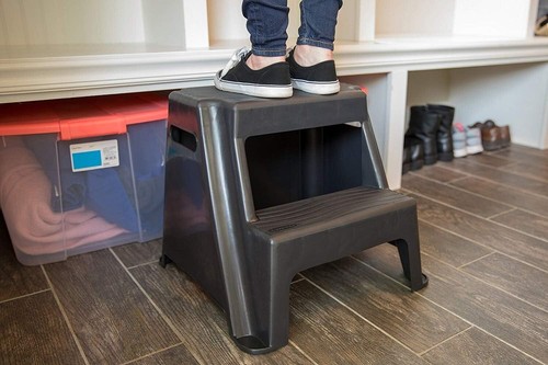 Plastic Step Stool Non-Slip 2-Step Lightweight 300 lbs Load Black Sturdy Stand - Picture 7 of 9