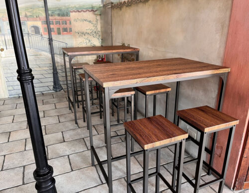 Set Tavolo Bar Rettangolare e 4 Sgabelli Alti Mod. FIRENZE Marrone H.110 Design - Foto 7 di 16