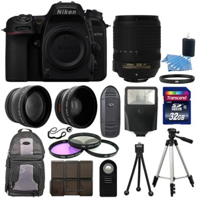 Nikon D7500 Digital SLR Camera Black + 3 Lens Kit 18-140mm VR Lens + 32GB Bundle
