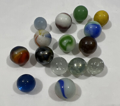 Lot Of 15 Vintage Glass Marbles Clear & Color Unusual Swirls Spirals EVC
