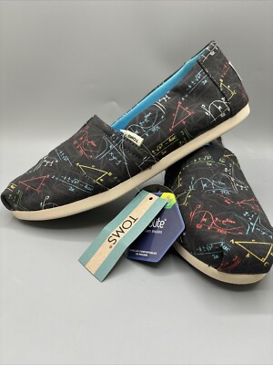 TOMS Alpargata Womens Size 6.5 Graphic Math Slip On Black Flats Casual Shoes NWT