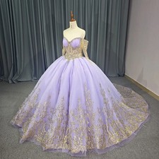 Lilac Glitter Quinceanera Dresses Appliqued Crystal Ball Gown Sweetheart Sweet16