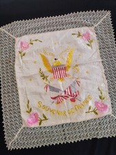 Vintage WWII souvenir de France silk embroidery needlework textile panel 1212