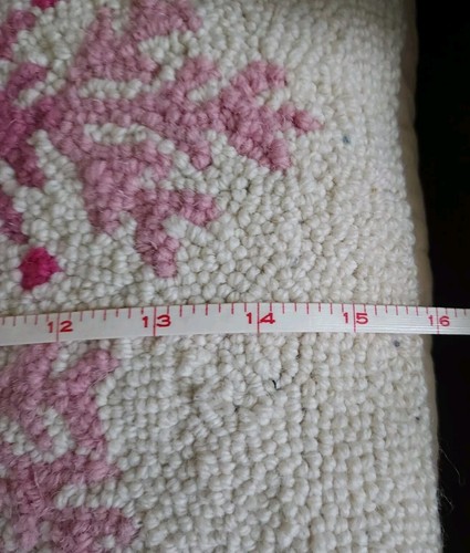 Wool Hook Pillow - Pink/Rose Snowflake 16-in Square Pillow, EUC - Picture 4 of 7