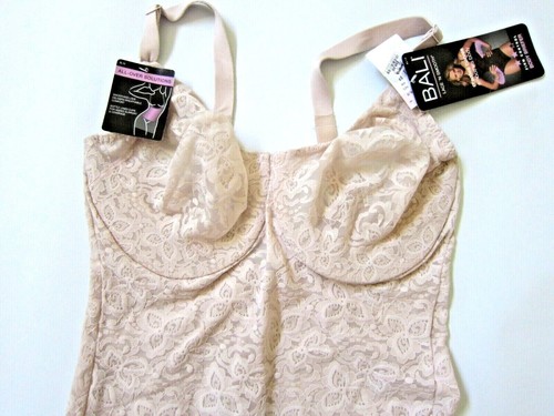VINTAGE BALI Floral Lace Smooth BODY SUIT SHAPER TEDDY BUSTIER BRIEFER 36DD 40D - Picture 7 of 11