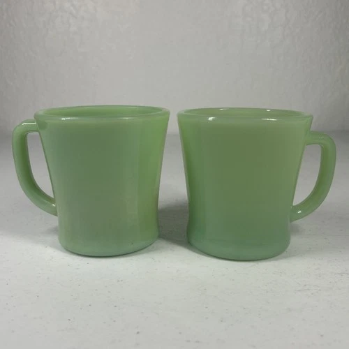 Fire King Jadeite C Handle Mug Set Green Glass Vintage Anchor Hocking Pair