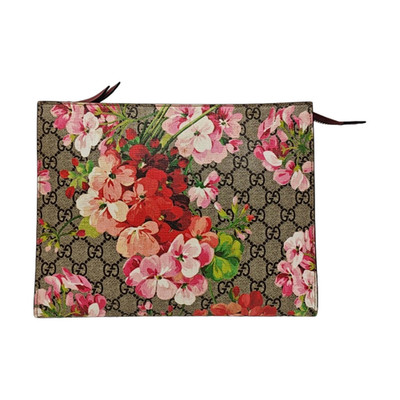 Gucci GG Blooms Logo Canvas And Leather Clutch Bag Large - Excellent #1TXY81