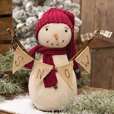 New Country Primitive SNOW BANNER SNOWMAN DOLL Figure 10"