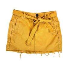 Pacsun Y2K Mini Skirt Yellow Denim Tie Waist Raw Hem Boho Festival Size 27 EUC