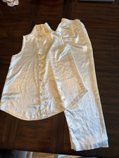 Victorias Secret Ladies White Silk Feel Pajamas Lounge Sleeveless Top Elastic Bo