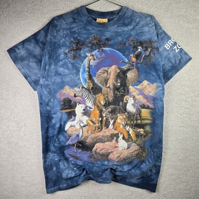 Vtg 1999 The Mountain Bronx Zoo T Shirt Mens Large Blue Tie Dye Animals Wild