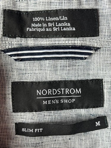 NORDSTROM Blue 100% Linen Long Sleeve Button up Shirt Medium classic fit - Picture 6 of 9