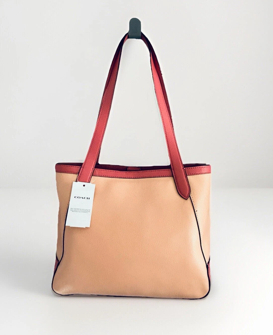 Nuova borsa Coach in pelle 27 rosa pesca blush C5775 carrozza cavalli colorblock