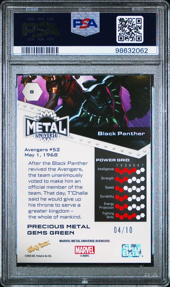 PSA9 Black Panther 2024 Skybox Marvel Universe Green Precious Metal Gems #4/10 - Image 2 of 2