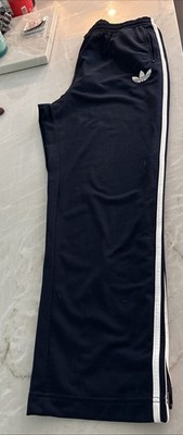 adidas Men's XL Black Polyester Track Pants White 2-Stripes Drawstring 15 Wx44 L