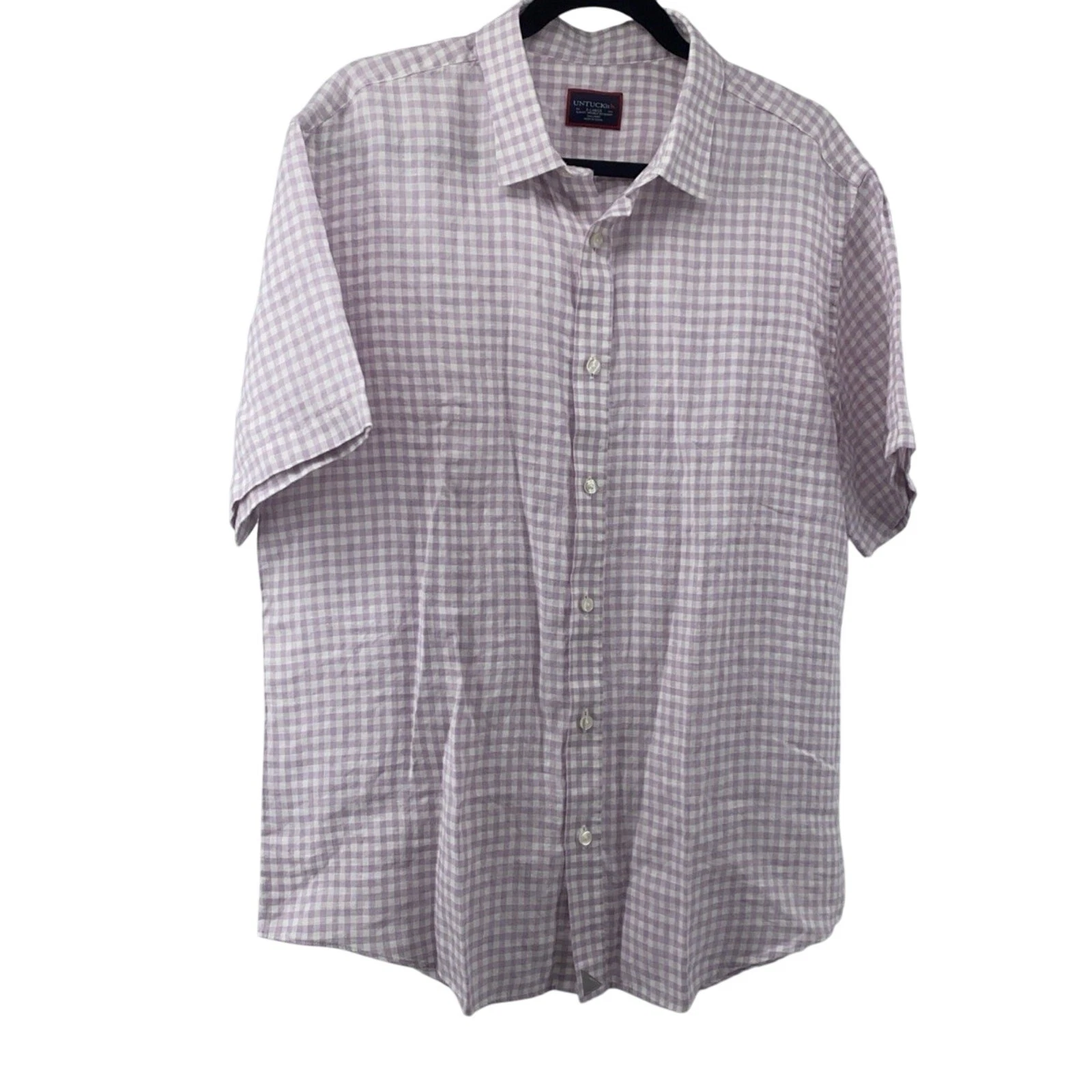 UNTUCKIT 100% Linen Shirt Mens XL Slim Fit Soft Lavender White Gingham Attilio