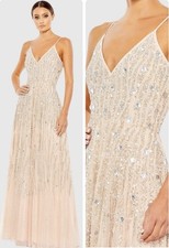 Mac Duggal Embellished Sequin Sleeveless Gown Size 14 Peach V-Neck 93566 NWT 598
