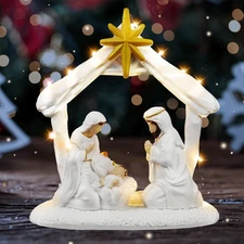 Wowagoga Christmas Nativity Set, Nativity Scene with Manger, Sculpted Hand-Pa...