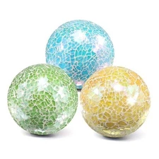 Mosaic Glass Sphere Decorative Balls 3Pcs Set 8.5cm/3.35inch Gold Blue Green