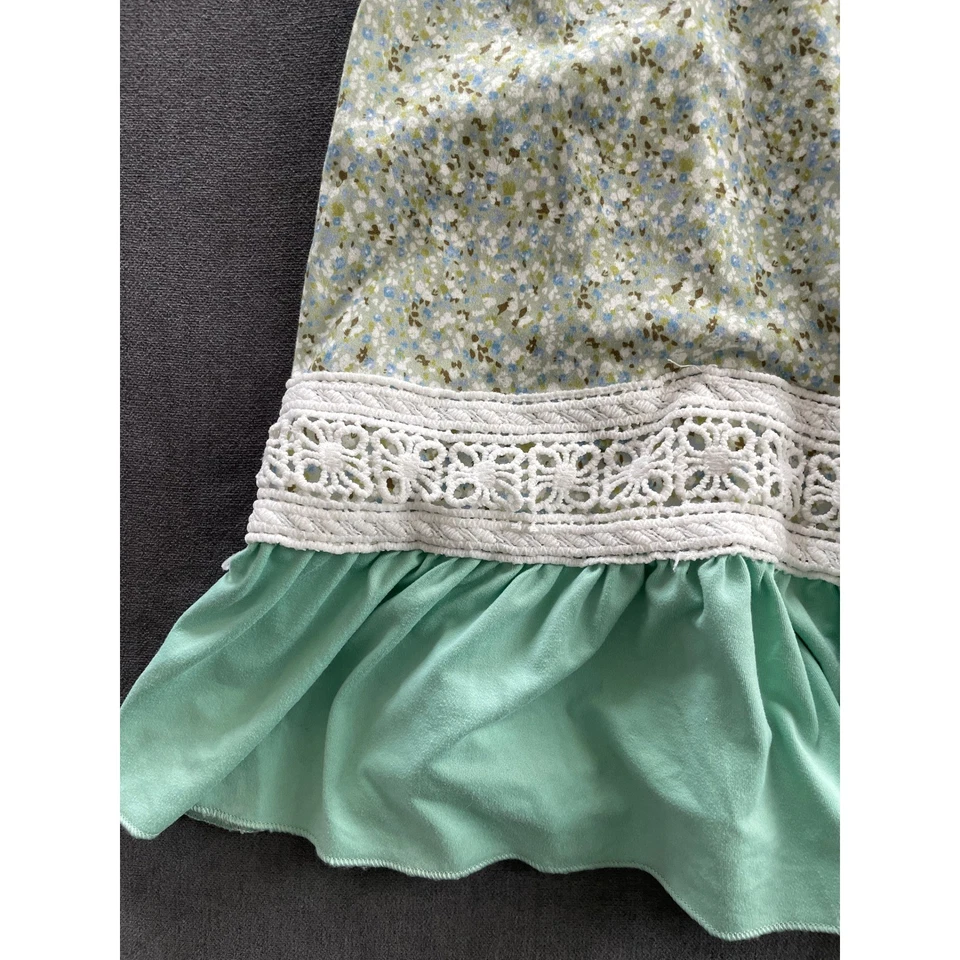 Цветочный Puff рукав макси платье девочек M зеленый Cottagecore прерии кружева кромки винтажный - Изображение 2 из 4