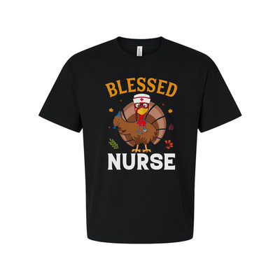 Blessed Nurse Unisex T Shirt With Turkey Nurse Illustration In Nurse Cap Design