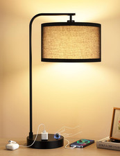 Black Table Lamp for Bedroom with USB Port and Outlet, Dimmable Nightstand Bedsi