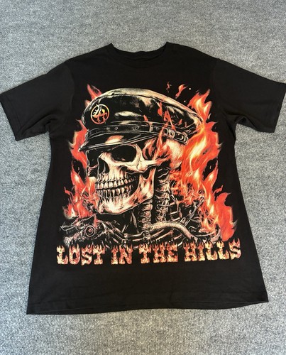 T-Shirt Lost Hills Lost in The Hills Come get Lost Graphic Skull Flames Size L