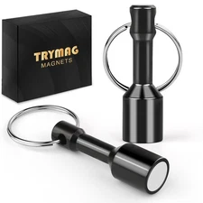 TRYMAG N52 Keychain Magnets for Testing Brass, 2 Pack Black 2Pcs,