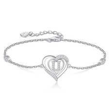 Valentines Day Gifts for Her-Heart Initial Bracelets for Women,925 Sterling S...