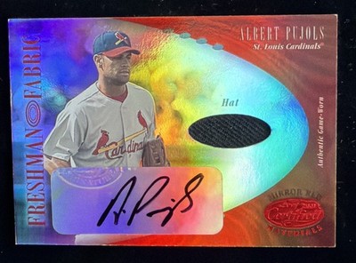 Albert Pujols 2001 Leaf Certified Mirror Red Rookie Autograph + GU Hat /75 Rare