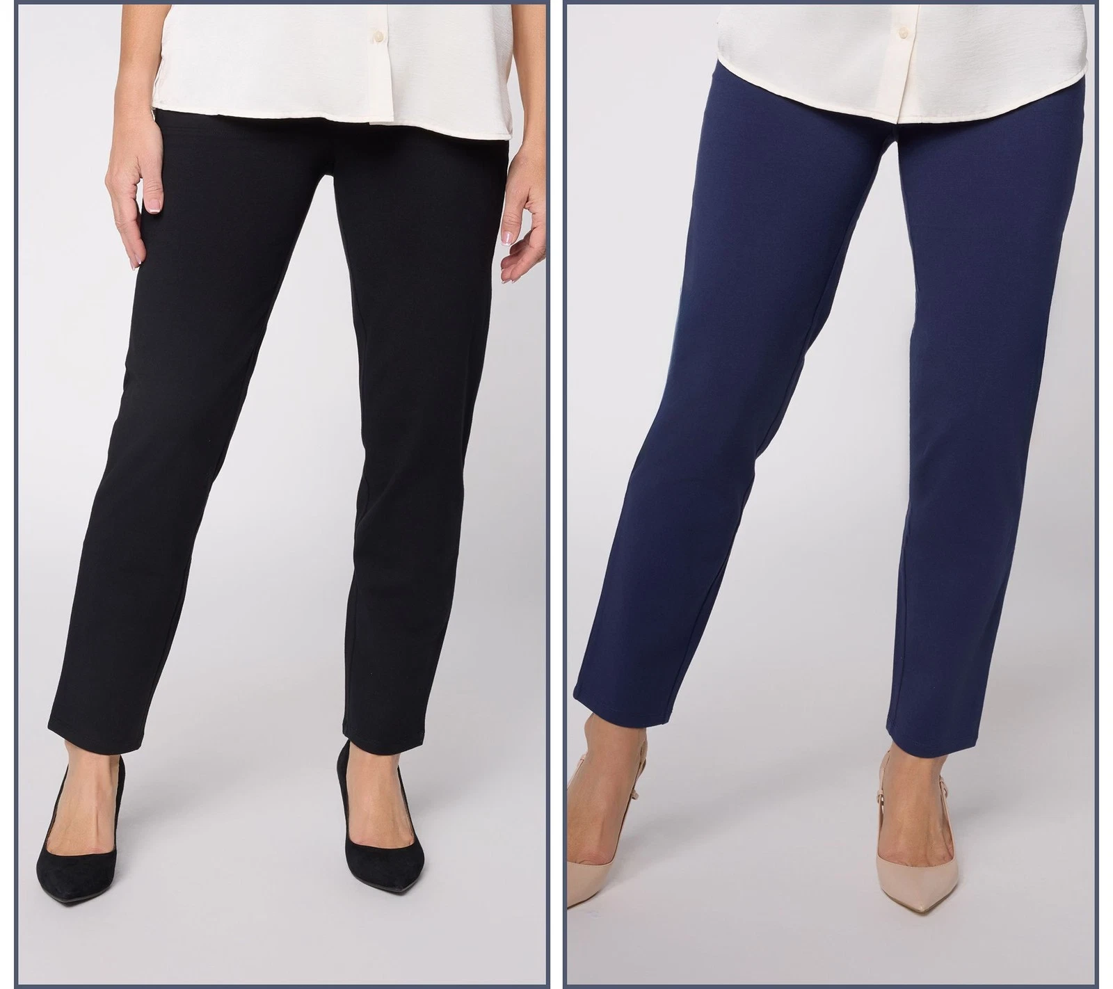 Women with Control Regular Set of 2 86/14 Slim Leg Ankle Icon Pant Black/Navy S