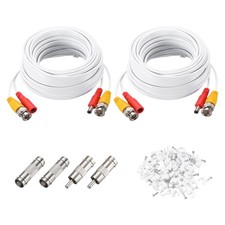 2 Set BNC Video Power Cable 10m/33ft All-in-One Security Camera Wire White