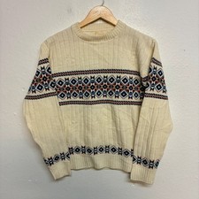 Vintage Fair Isle Jumper L Cream Pattern Knit Heathmoor Sweater