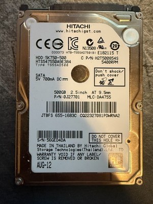 Hard Disk Hitachi 500 GB 5400 Rpm 2.5" SATA – Per PS4, Xbox, Laptop E PC – HTS545050A7E362