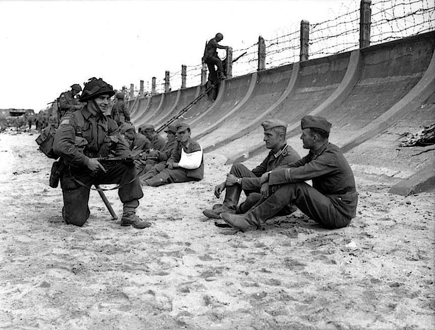 WWII B&W Photo German POWs D-Day Beach WW2 World War Two