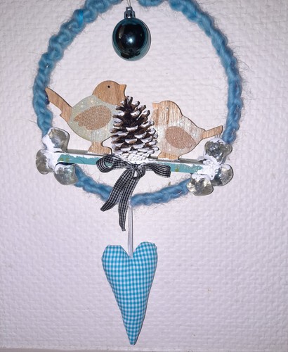 Türkranz blau Januar Spring Tilda Kranz Wandkranz Shabby Chic Handarbeit Unikat - Bild 6 von 9