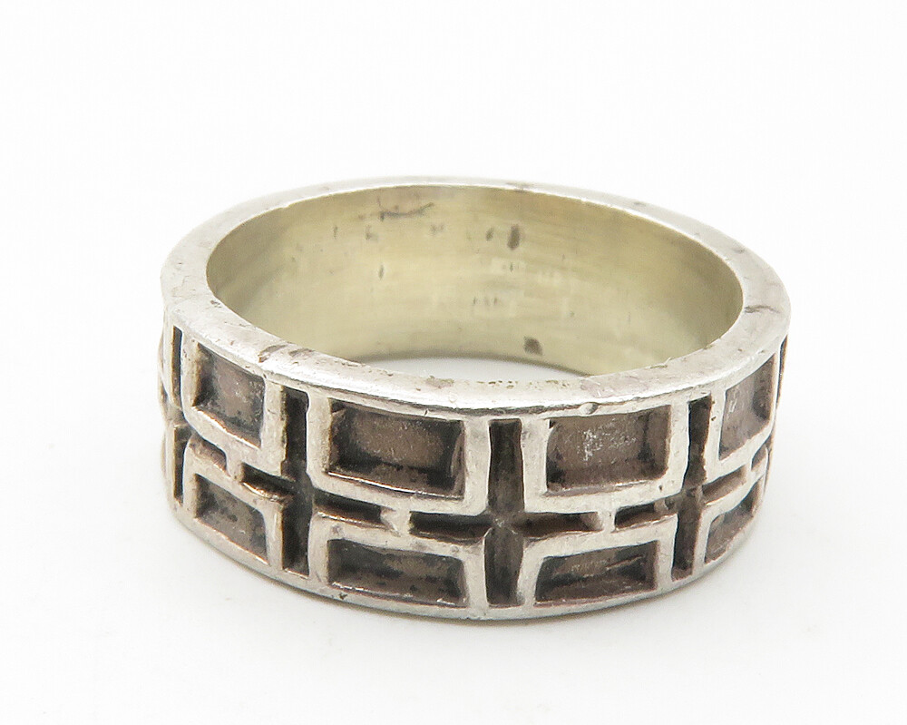 MEXICO 925 Sterling Silver - Vintage Square Pattern Band Ring Sz 5 - RG11735