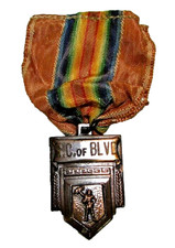 1951 Roller Skating Club of Boulevard Medal Award Pin Ribbon Copper Bayonne NJ