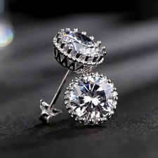 Silver Plated Royal Stud Earrings 3 CT Simulated Diamond Crown Earring for Women
