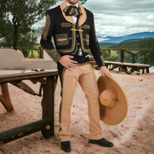 Men 2pc Country western Embroidered Wedding Cocktail prom outfits.
